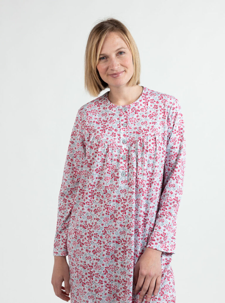 Maison Solfin - Chemise de nuit femme en coton rose rouge – 5