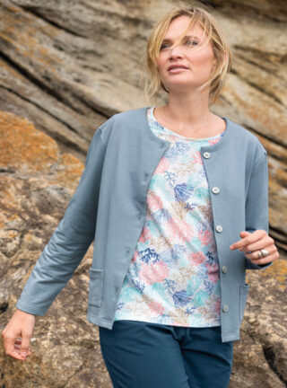 Veste molleton femme bleu jean par la marque MAISON SOLFIN MAISON SOLFIN - Veste molleton femme bleu jean