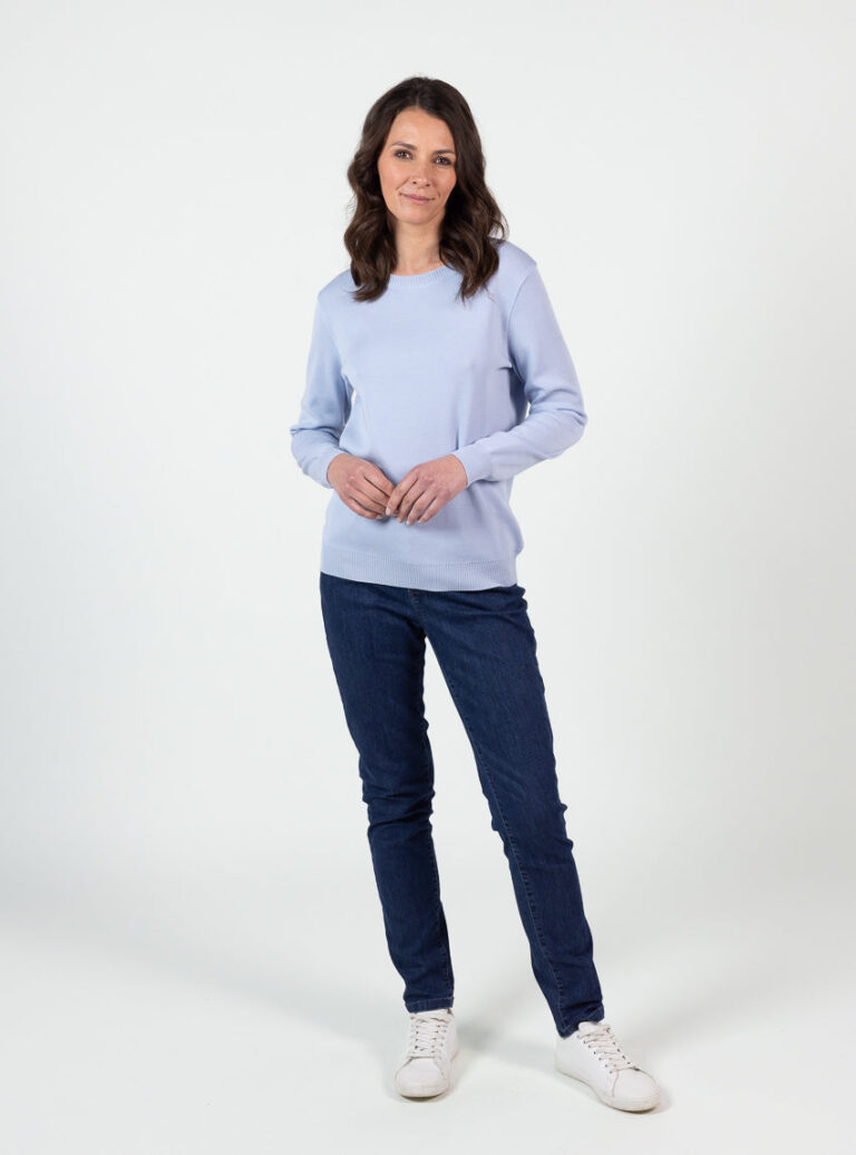 Maison Solfin - Pull femme encolure ronde laine mérinos bleu ciel léger – 50