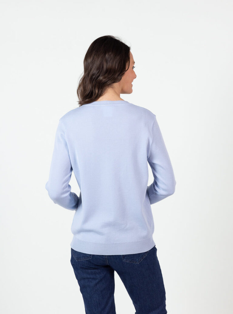 Maison Solfin - Pull femme encolure ronde laine mérinos bleu ciel léger – 50