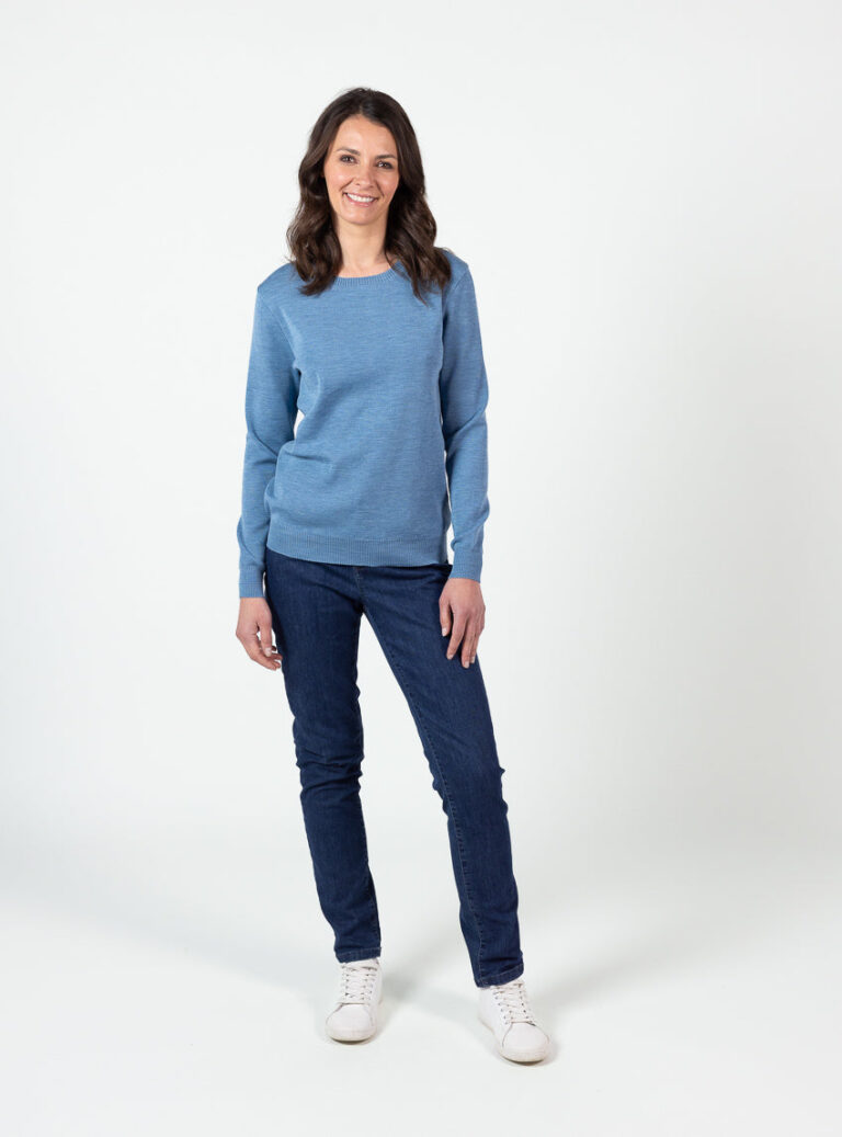 Maison Solfin - Pull femme encolure ronde laine mérinos bleu nordique – 50