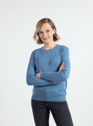 Pull femme encolure ronde laine mérinos bleu nordique par la marque MAISON SOLFIN MAISON SOLFIN - Pull femme encolure ronde laine mérinos bleu nordique