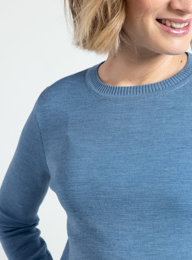 Maison Solfin - Pull femme encolure ronde laine mérinos bleu nordique – 50