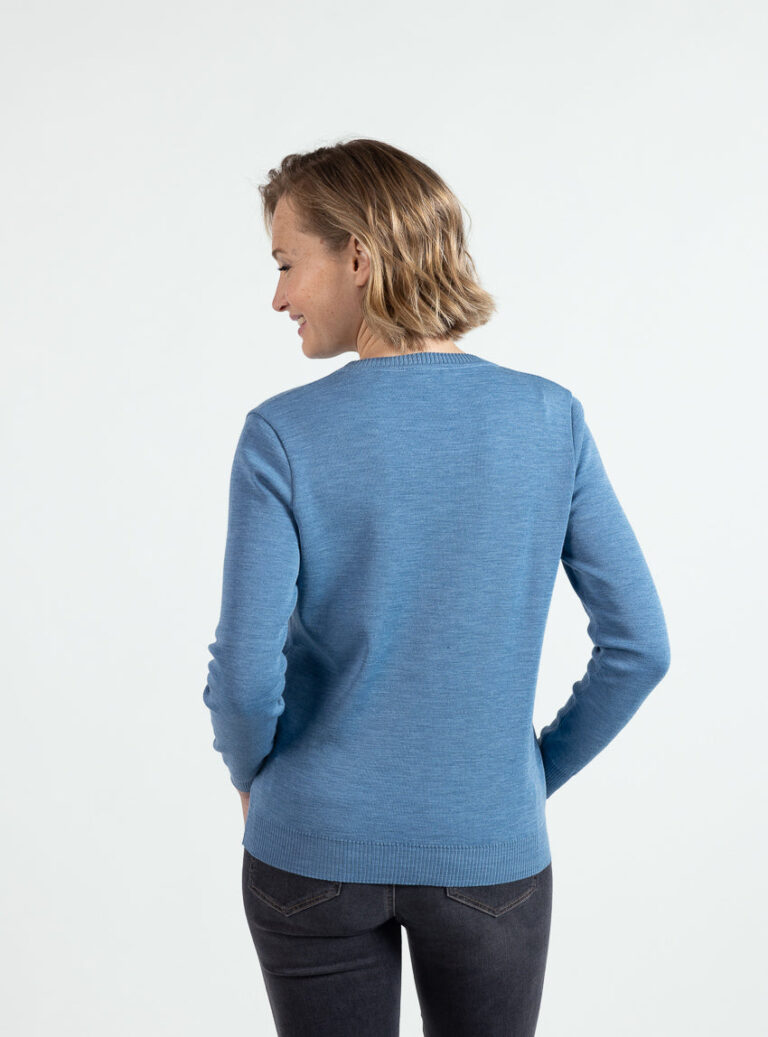 Maison Solfin - Pull femme encolure ronde laine mérinos bleu nordique – 50