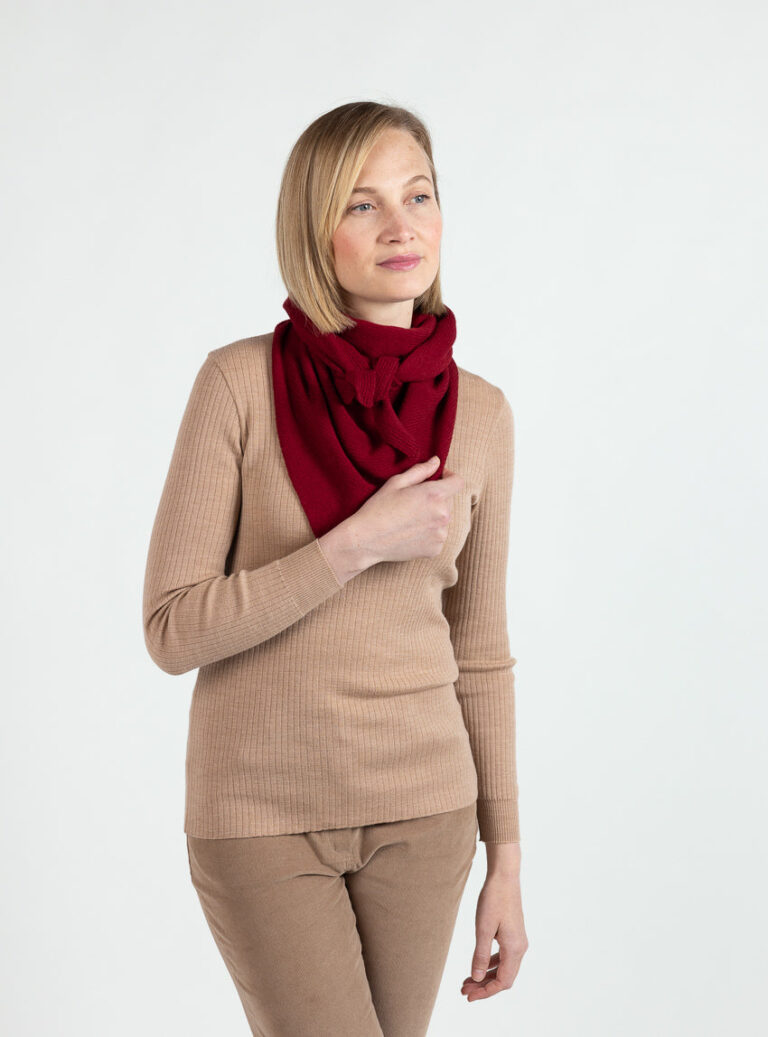Maison Solfin - Écharpe en pointe femme laine mérinos rouge auburn – U