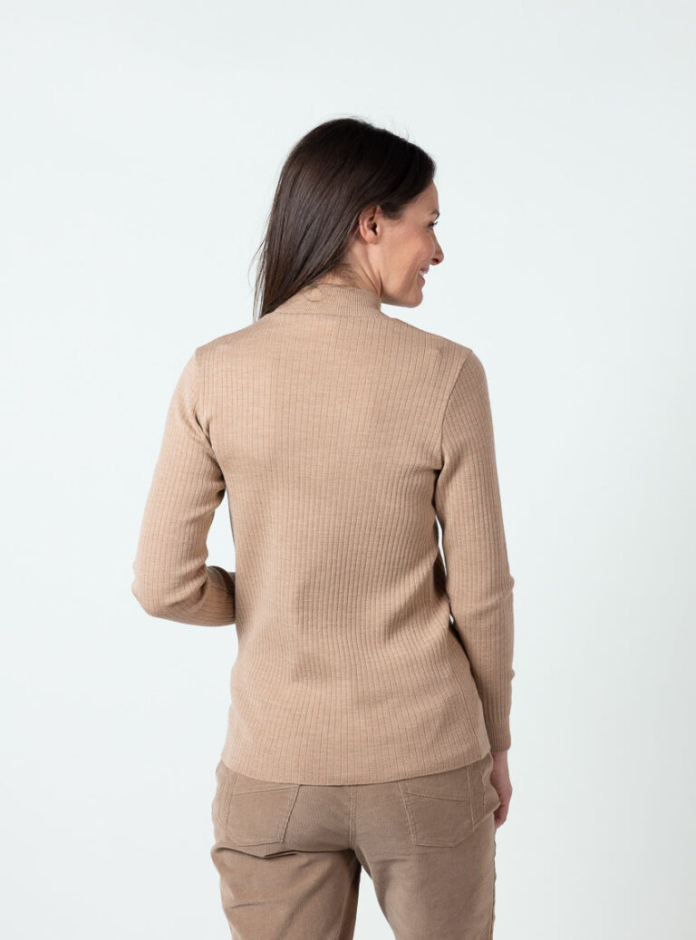 Maison Solfin - Pull col cheminée femme beige chaud – 5