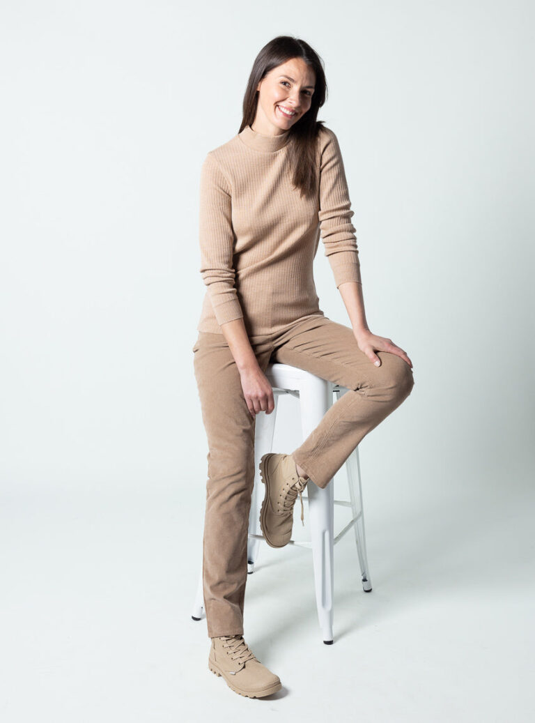 Maison Solfin - Pull col cheminée femme beige chaud – 5