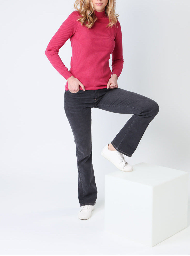 Maison-solfin - Pull chaussette femme col cheminee laine mérinos Rose géranium – 4