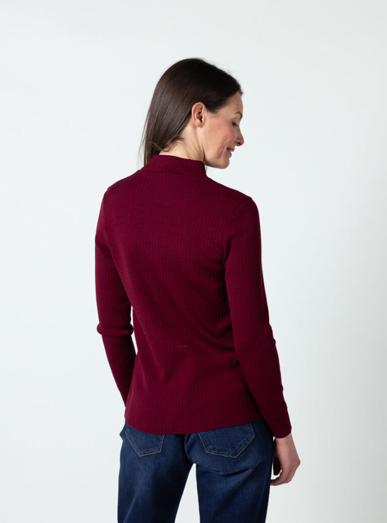 Maison Solfin - Pull femme col cheminée laine mérinos rouge médoc – 5