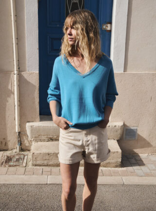 Pull col V laine mérinos Aglaé par la marque MAISON SOLFIN MAISON SOLFIN - Pull col V laine mérinos Aglaé