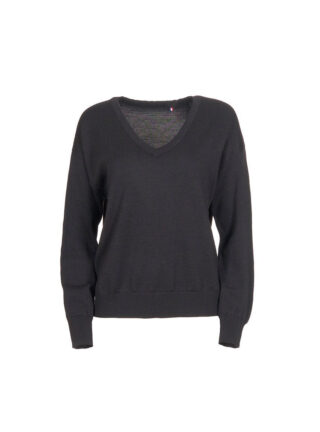 Pull col v laine mérinos noir Aglaé par la marque MAISON SOLFIN MAISON SOLFIN - Pull col v laine mérinos noir Aglaé
