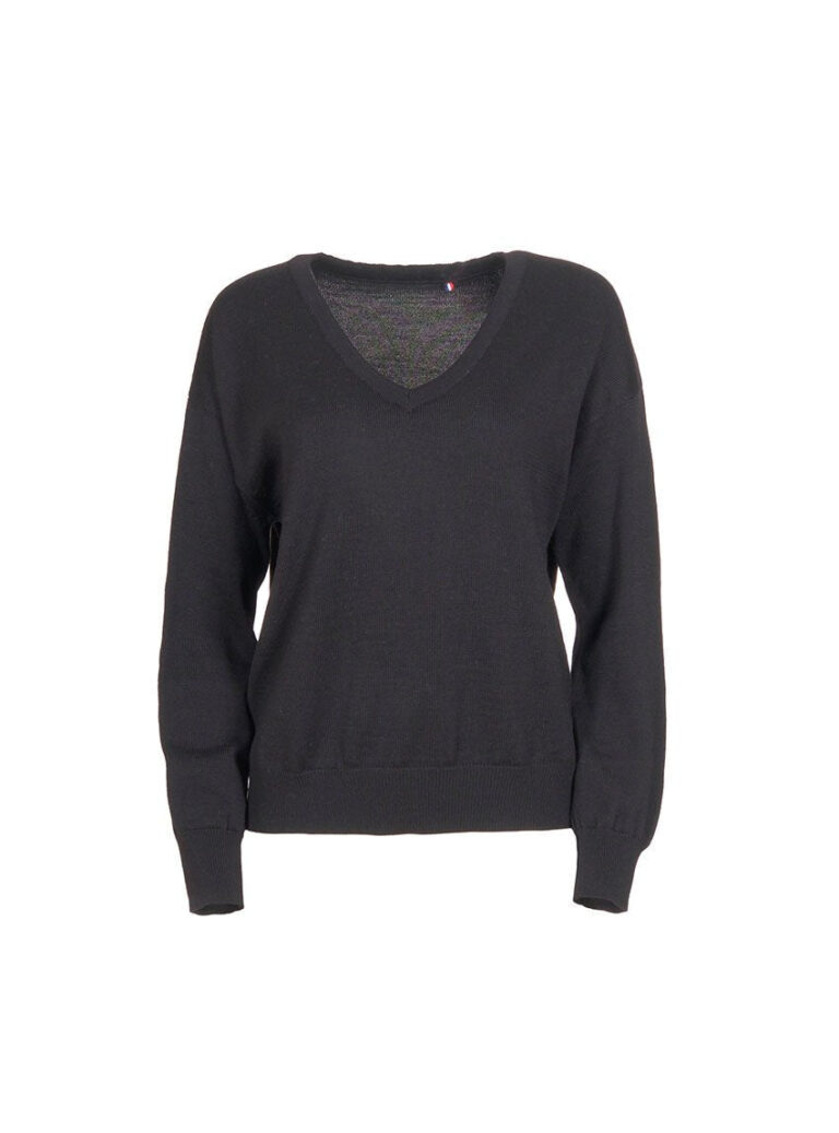 LAFRANÇAISE Mailles in France - Pull col v laine mérinos noir Aglaé – L