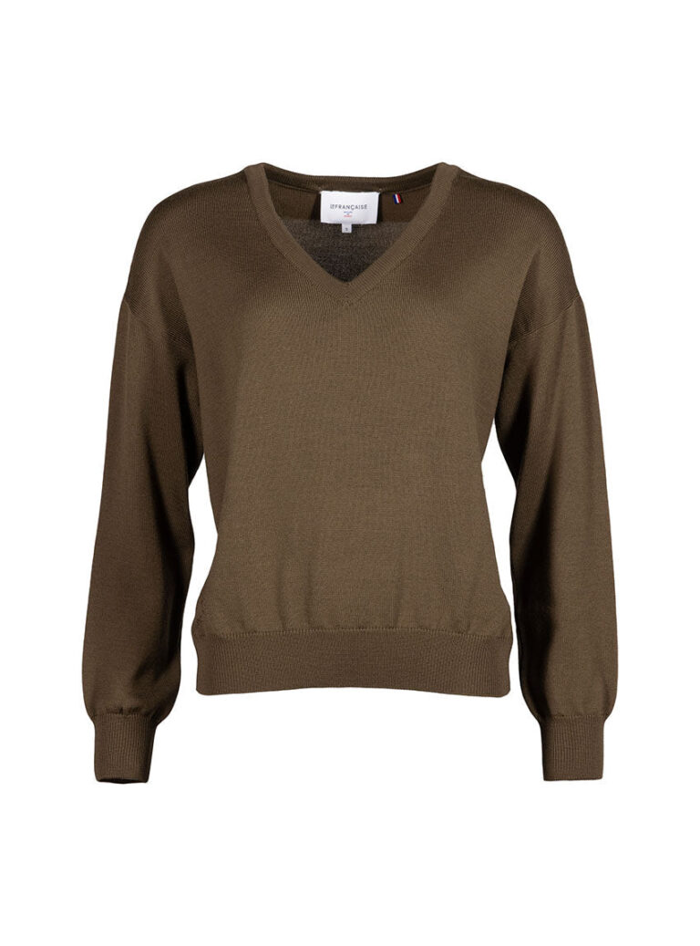 LAFRANÇAISE Mailles in France - Pull col V laine mérinos vert Aglaé – XS