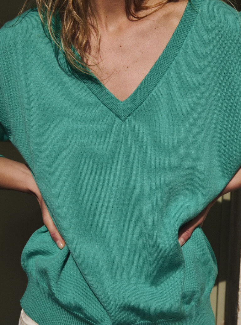LAFRANÇAISE Mailles in France - Pull col V oversize vert Aglaé – M