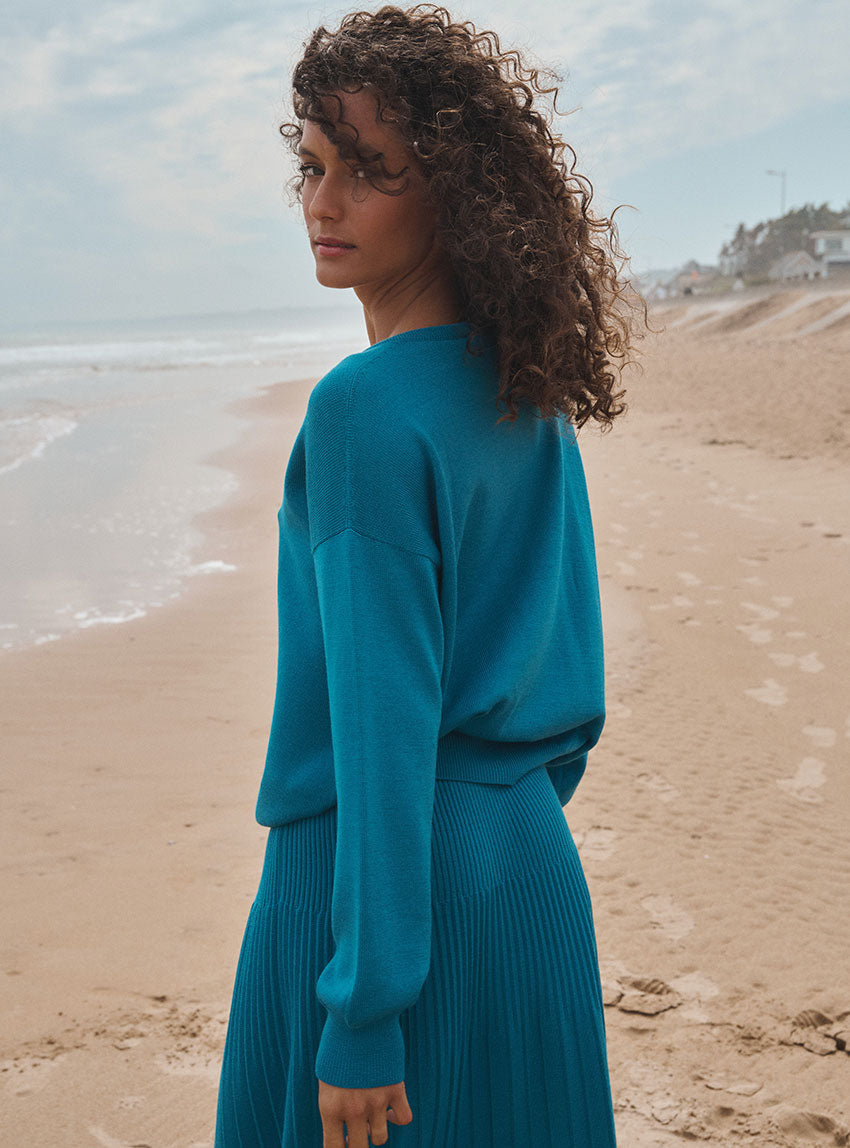 7465 BLQ 11 pull agathe bleu atlantique LAFRANÇAISE Mailles in France - Pull col rond oversize bleu Agathe – M