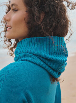 Col laine mérinos bleu Anaïs par la marque MAISON SOLFIN MAISON SOLFIN - Col laine mérinos bleu Anaïs