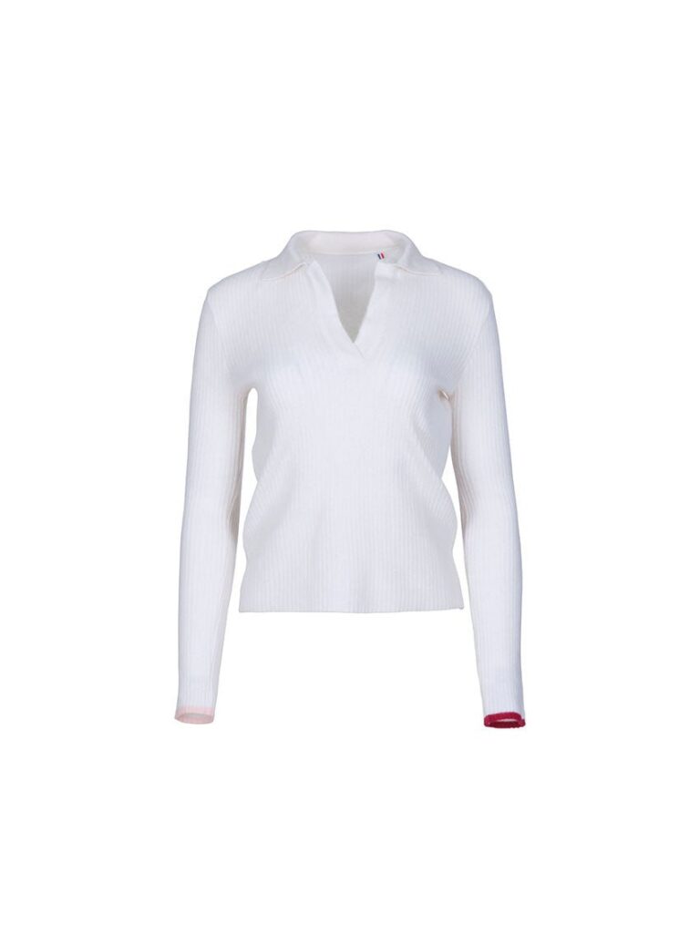 7490 NAT 15 polo angelique blanc naturel LAFRANÇAISE Mailles in France - Polo laine et cachemire blanc Angélique – XL