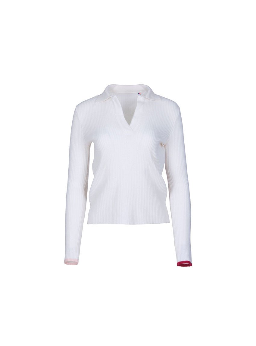 7490 NAT 15 polo angelique blanc naturel LAFRANÇAISE Mailles in France - Polo laine et cachemire blanc Angélique – XL