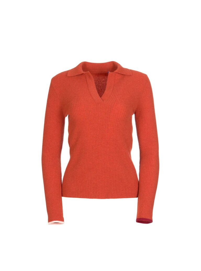 LAFRANÇAISE Mailles in France - Polo laine et cachemire orange Angélique – XL