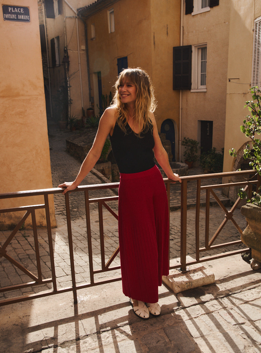 7497 RIS jupe alexandra rose rubis 7 LAFRANÇAISE Mailles in France - Jupe longue plissée rose rubis Alexandra – L