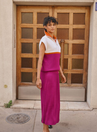 Jupe longue plissée violet Alexandra par la marque MAISON SOLFIN MAISON SOLFIN - Jupe longue plissée violet Alexandra
