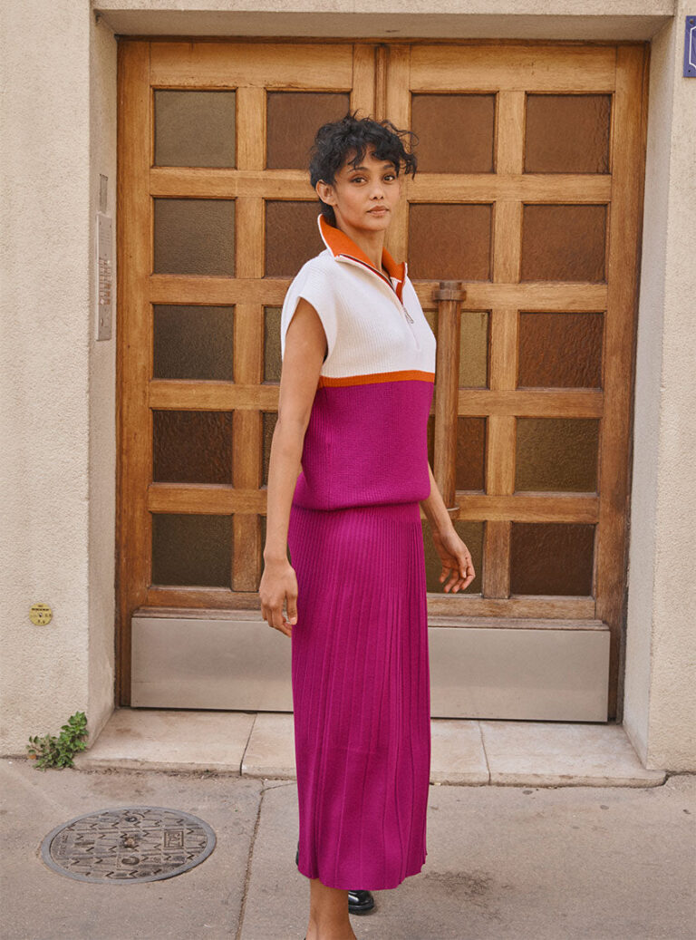 7497 VAH 14 jupe alexandra violet amethyste LAFRANÇAISE Mailles in France - Jupe longue plissée violet Alexandra – L
