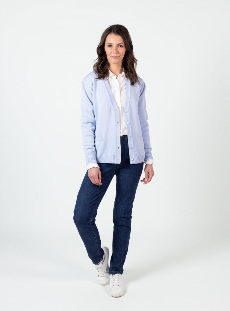 Maison Solfin - Gilet femme en pure laine vierge mérinos bleu nuage chiné – 50