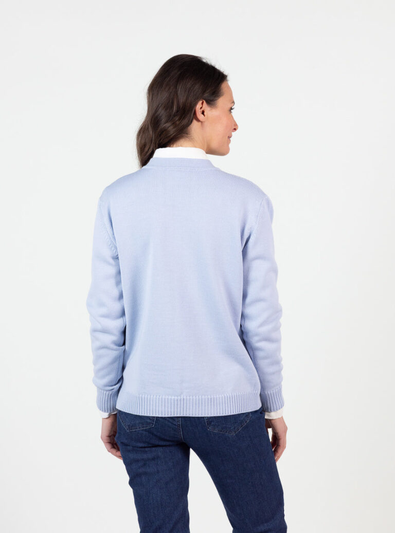 Maison Solfin - Gilet femme en pure laine vierge mérinos bleu nuage chiné – 50