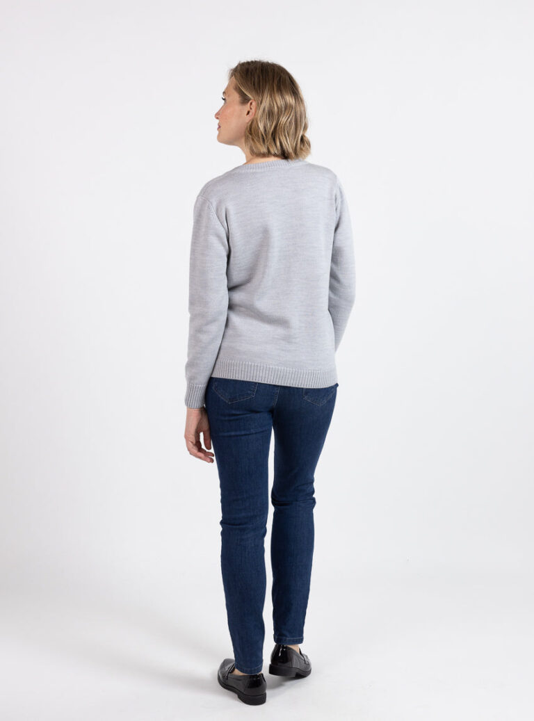 Maison Solfin - Cardigan femme col rond en laine mérinos gris givre – 50