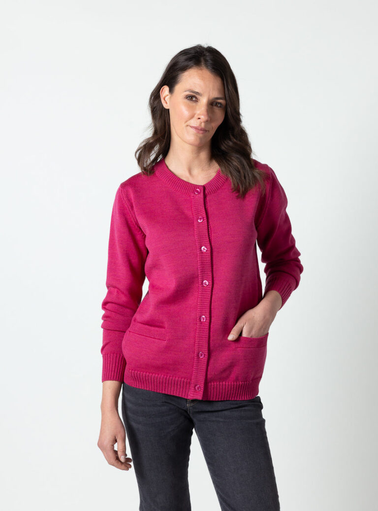 751 rose geranium 5 Maison Solfin - Cardigan femme col rond en laine mérinos rose géranium – 50