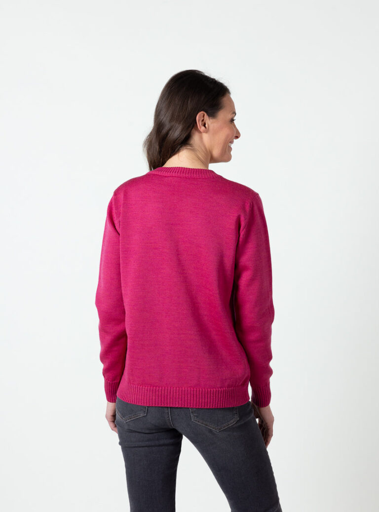 Maison Solfin - Cardigan femme col rond en laine mérinos rose géranium – 48
