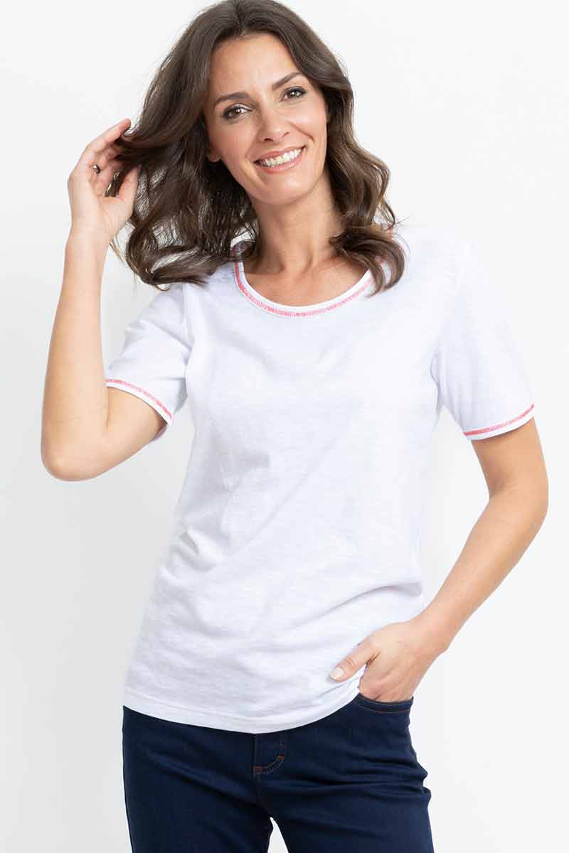 7548 1 2 tee shirt encolure ronde coton blanc Maison Solfin - Tee-shirt coton femme manches courtes