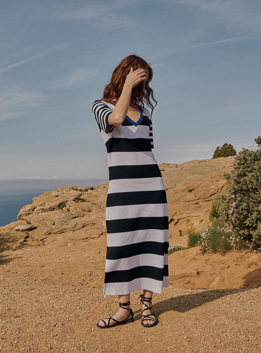 7575 robe blandine raye noir 7 LAFRANÇAISE Mailles in France - Robe longue marinière Blandine – L