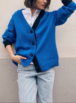 Veste gilet bleu Bernadette par la marque MAISON SOLFIN MAISON SOLFIN - Veste gilet bleu Bernadette