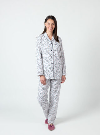 MAISON SOLFIN - Pyjama femme coton pois bleus