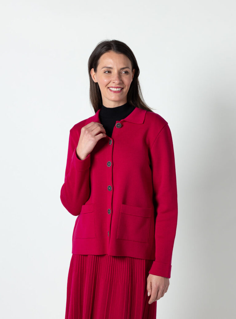 Maison Solfin - Veste femme laine mérinos rose rubis – 4