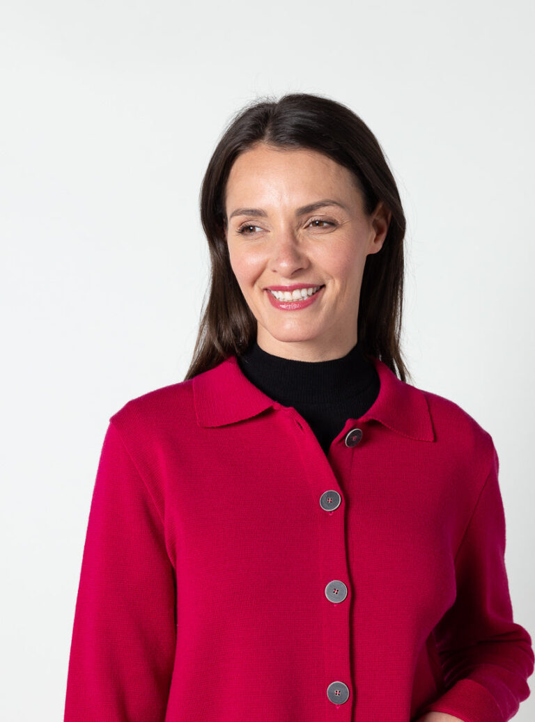 Maison Solfin - Veste femme laine mérinos rose rubis – 4