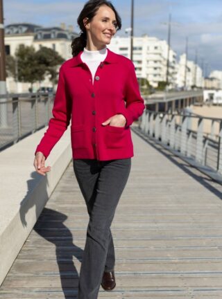 Veste femme laine mérinos rose rubis par la marque MAISON SOLFIN MAISON SOLFIN - Veste femme laine mérinos rose rubis