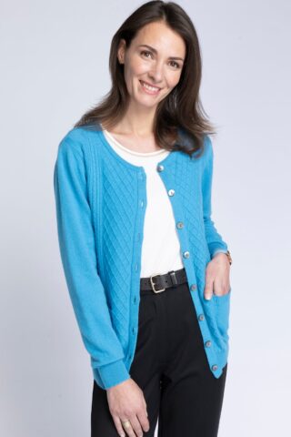 Cardigan en cachemire et laine merinos bleu par la marque MAISON SOLFIN MAISON SOLFIN - Cardigan en cachemire et laine merinos bleu