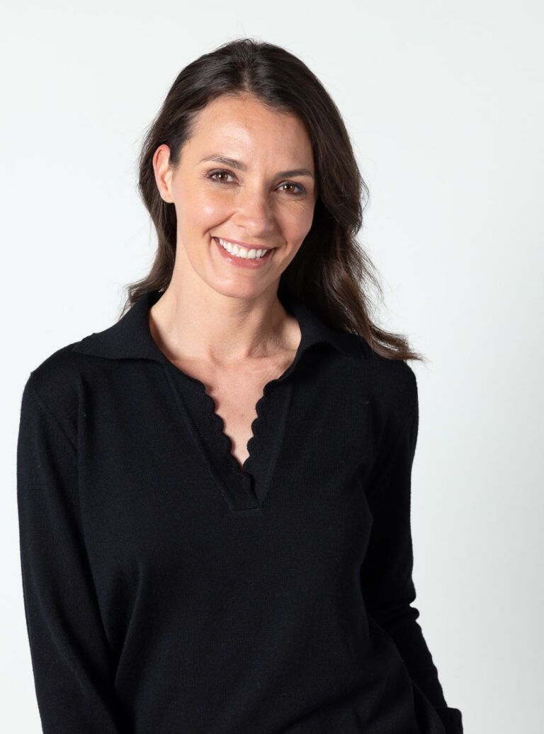 Maison Solfin - Pull femme col polo en laine fine mérinos noir – 50