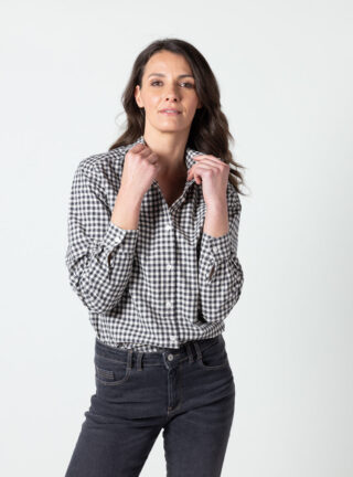Chemisier femme à carreaux noirs en coton bio par la marque MAISON SOLFIN MAISON SOLFIN - Chemisier femme à carreaux noirs en coton bio