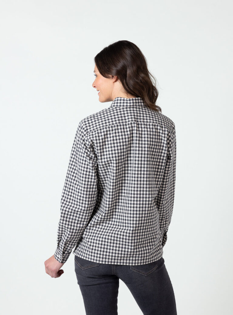 Maison Solfin - Chemisier femme à carreaux noirs en coton bio – 52