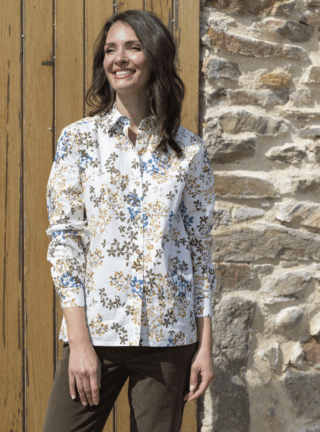 Chemisier femme coton floral bleu par la marque MAISON SOLFIN MAISON SOLFIN - Chemisier femme coton floral bleu