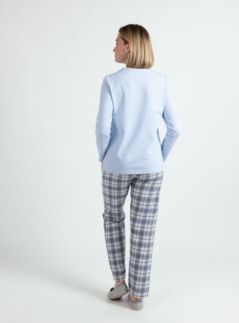 Maison Solfin - Pyjama femme en coton carreaux bleus – 5