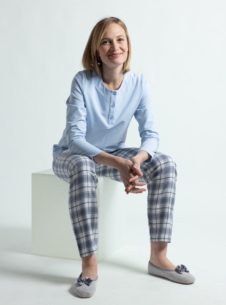 Maison Solfin - Pyjama femme en coton carreaux bleus – 5