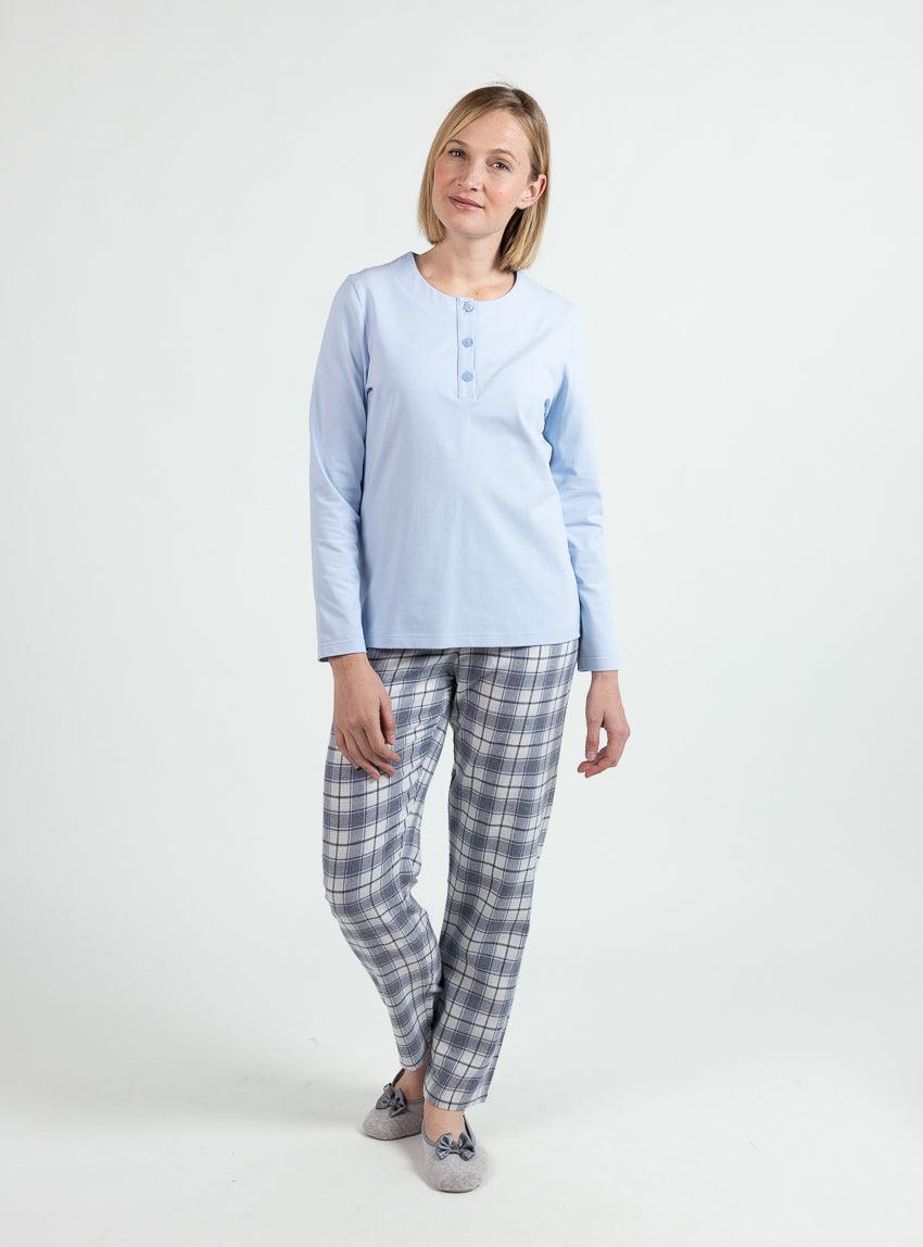 7633 carreaux bleus 5845 gris chine 2 Maison Solfin - Pyjama femme en coton carreaux bleus – 5