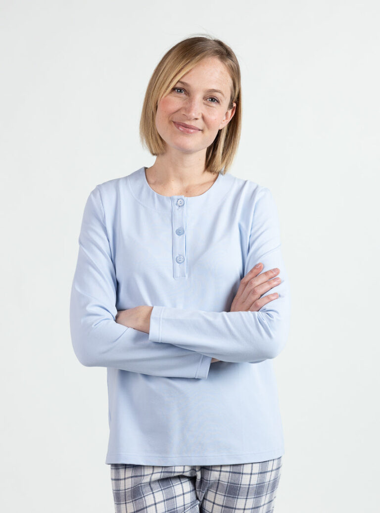 Maison Solfin - Pyjama femme en coton carreaux bleus – 5