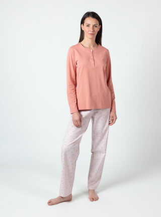 Pyjama femme en coton rose corail par la marque MAISON SOLFIN MAISON SOLFIN - Pyjama femme en coton rose corail