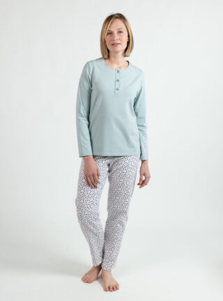 MAISON SOLFIN - Pyjama femme coton vert sauge