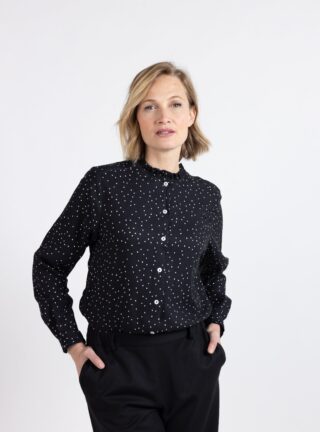 MAISON SOLFIN - Chemisier femme noir en viscose avec volants